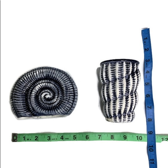 Nautical Beach Vanity Accessory Ceramic 3 Piece Set Set Blue - Picture 7 of 14